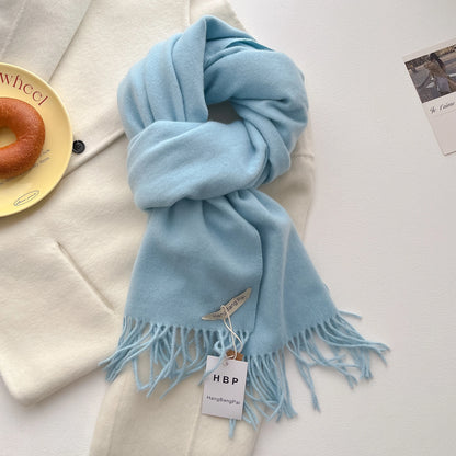 Women's Long Warm Wool Scarf - Solid Cashmere Shawl Wrap for Winter SU-20