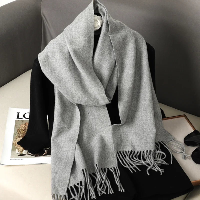 Women's Warm Thick Cashmere Winter Scarf with Tassels and Wrap DFP001-45 33x180cm