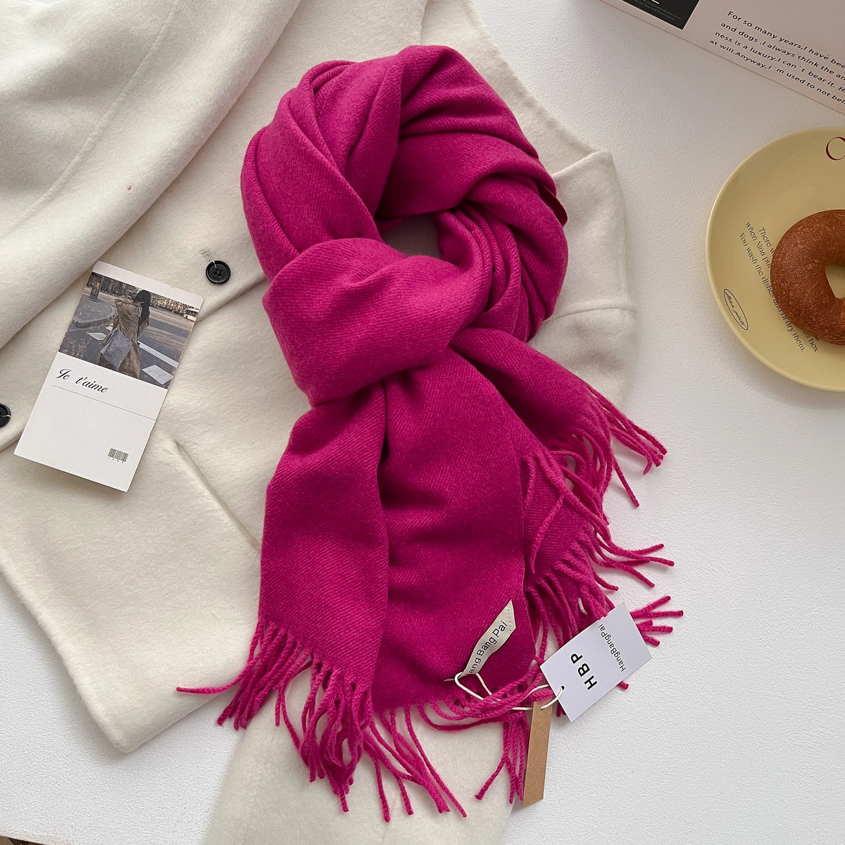 Women's Long Warm Wool Scarf - Solid Cashmere Shawl Wrap for Winter SU-15