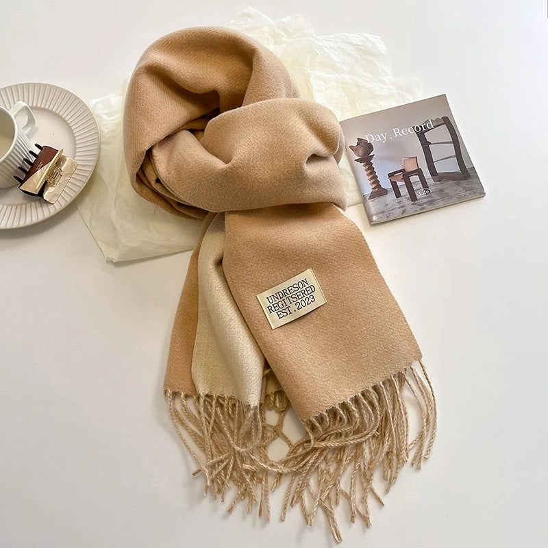 Women's Warm Cashmere Scarf - Korean Style Double-Sided Wrap DFP022-01 68x200cm