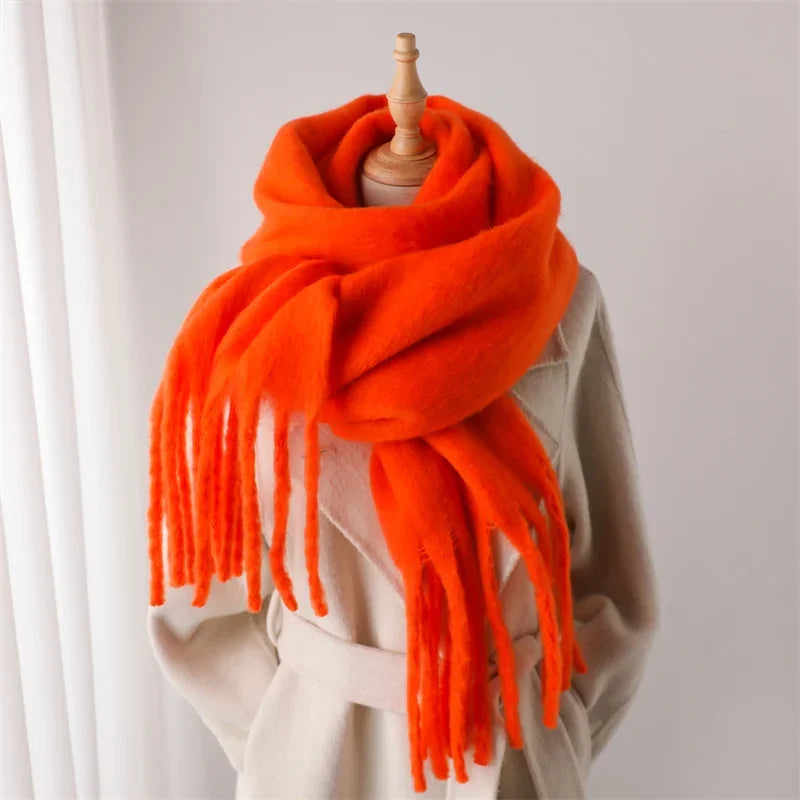 Women's Cashmere Winter Scarf - Soft Thick Pashmina Wrap with Tassels WT77-23