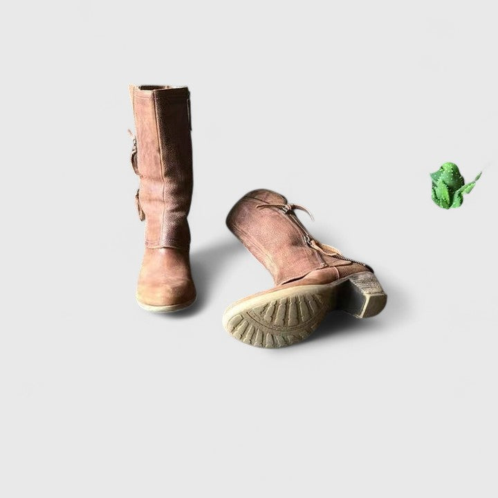 Women's Relaxed Fold Over Side Zip Mid Calf Comfort Boots