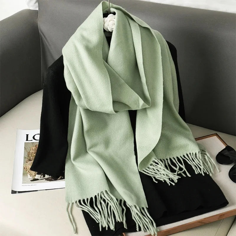 Women's Warm Thick Cashmere Winter Scarf with Tassels and Wrap DFP001-21 33x180cm