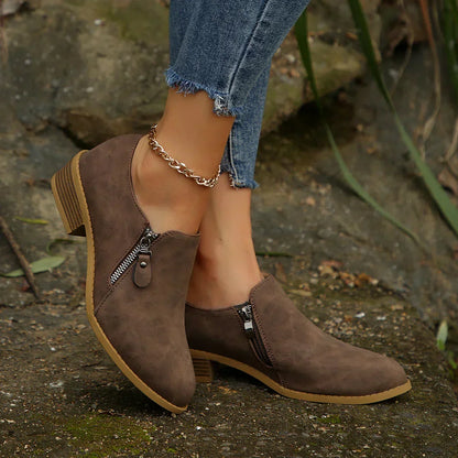 Women's Refined Side Zip Low Heel Ankle Booties for Daily Use
