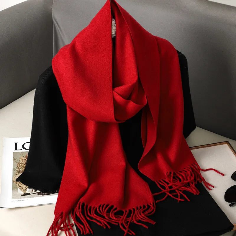 Women's Warm Thick Cashmere Winter Scarf with Tassels and Wrap DFP001-02 33x180cm