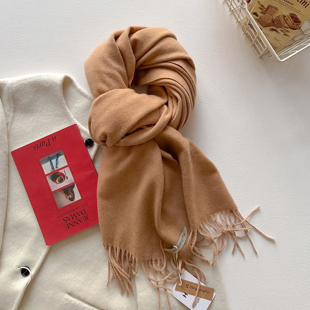 Women's Long Warm Wool Scarf - Solid Cashmere Shawl Wrap for Winter SU-05