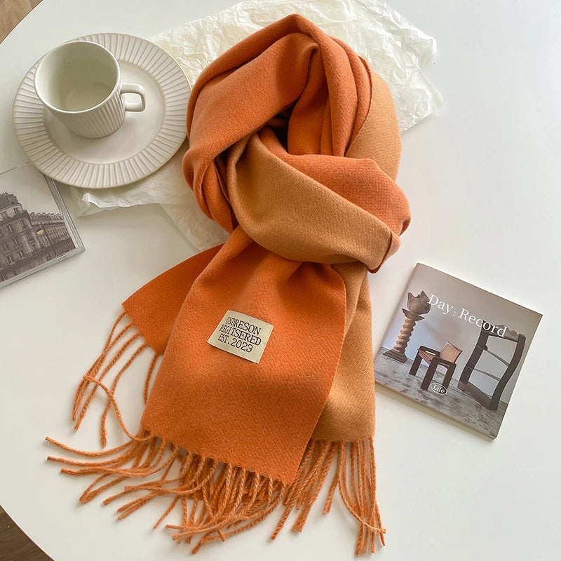 Women's Warm Cashmere Scarf - Korean Style Double-Sided Wrap DFP022-11 68x200cm