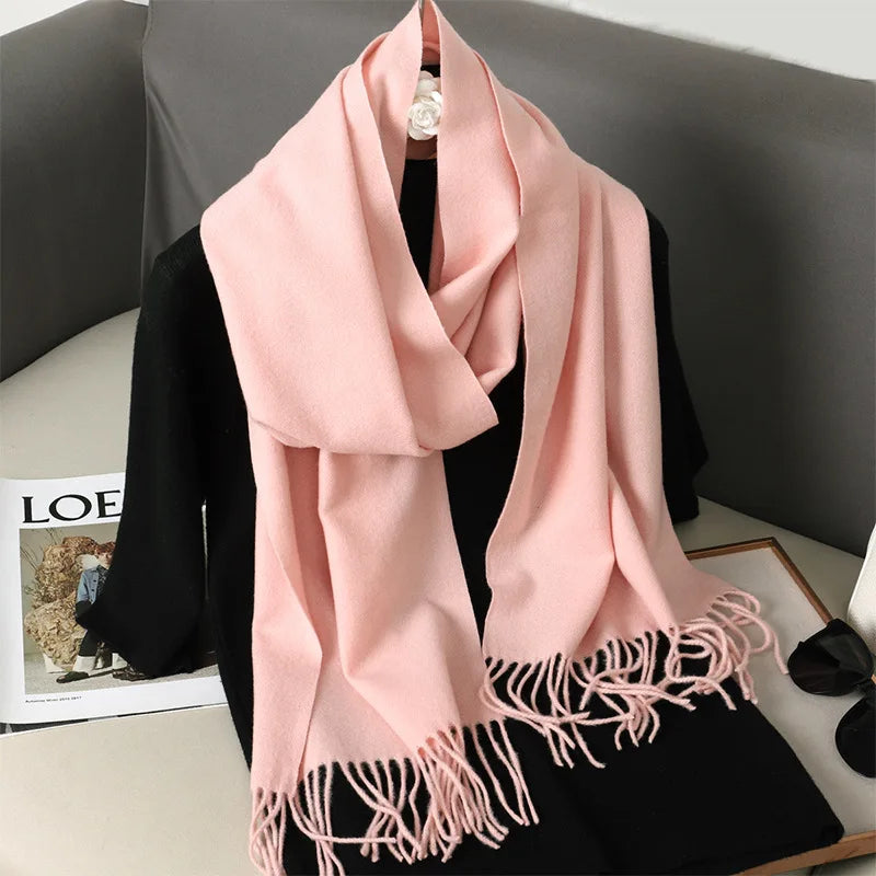 Women's Warm Thick Cashmere Winter Scarf with Tassels and Wrap DFP001-06 33x180cm