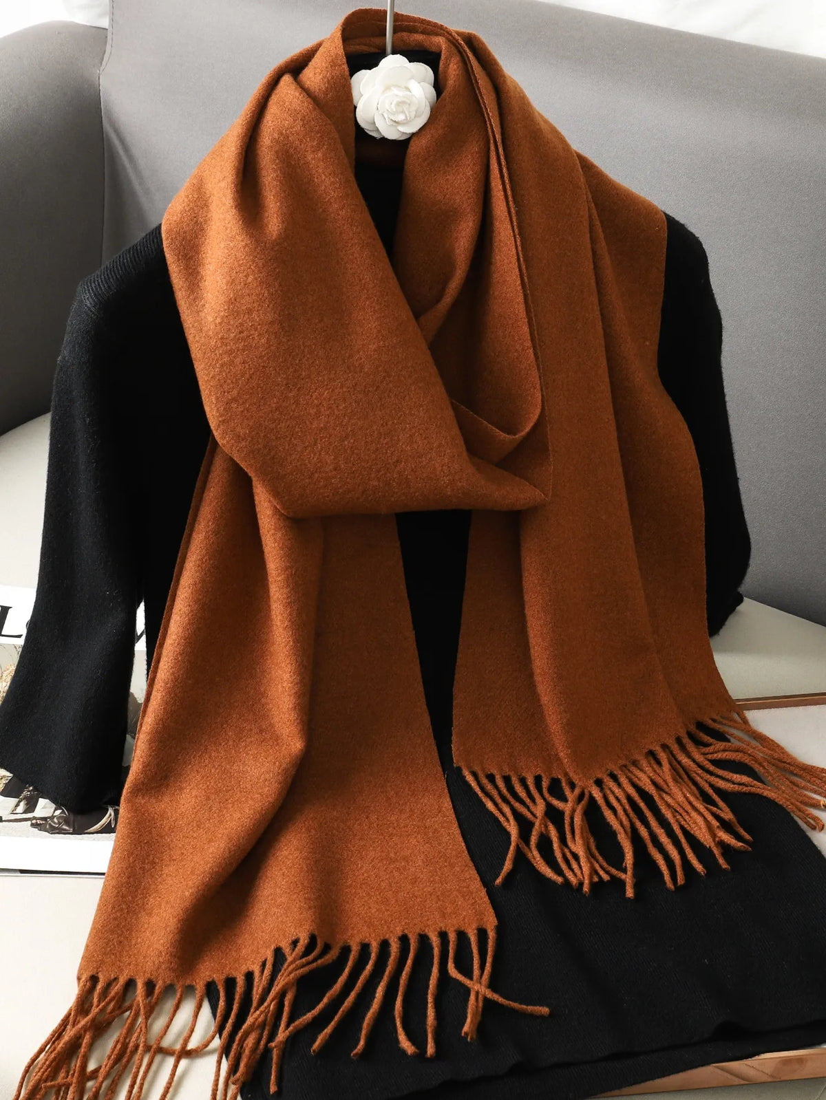 Women's Warm Thick Cashmere Winter Scarf with Tassels and Wrap DFP001-38 33x180cm