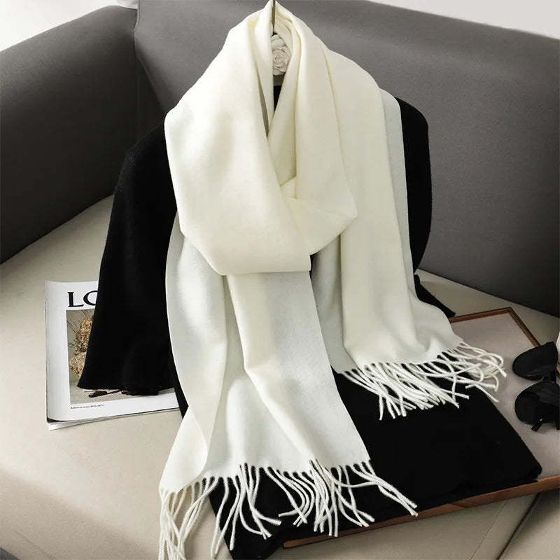 Women's Warm Thick Cashmere Winter Scarf with Tassels and Wrap DFP001-09 33x180cm