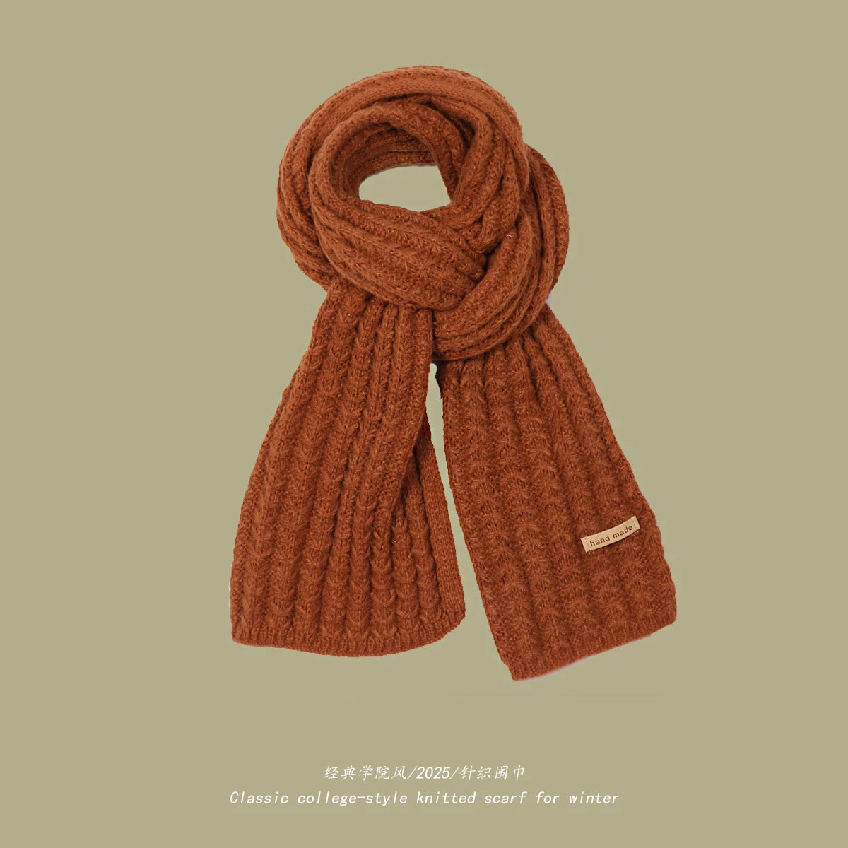 Women's Thick Warm Knitted Scarf - Soft Cashmere Winter Accessory Brown