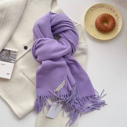 Women's Long Warm Wool Scarf - Solid Cashmere Shawl Wrap for Winter SU-17