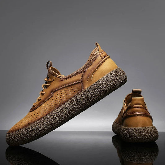Men's Genuine Leather Casual Footwear for Daily Use Warm Brown