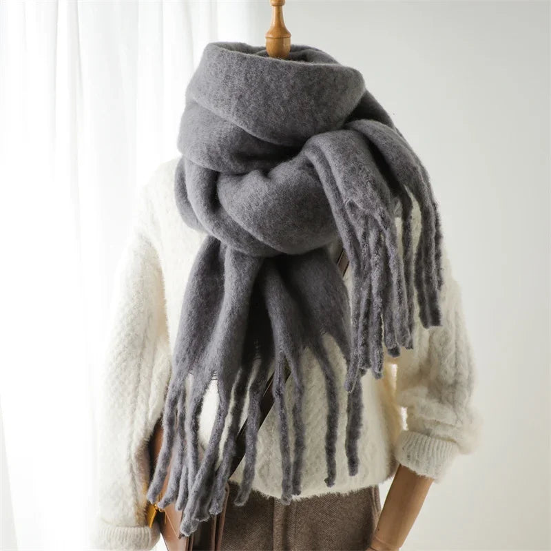 Women's Cashmere Winter Scarf - Soft Thick Pashmina Wrap with Tassels WT77-14