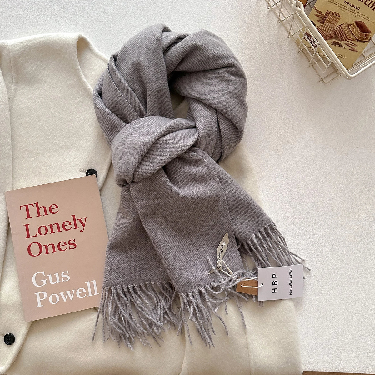 Women's Long Warm Wool Scarf - Solid Cashmere Shawl Wrap for Winter SU-01