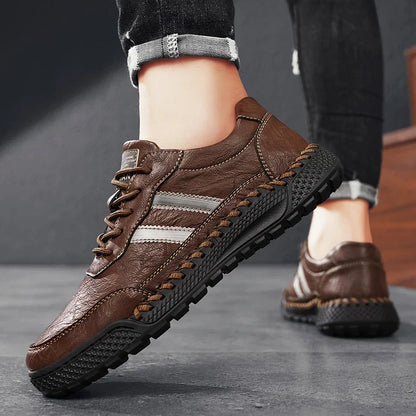 Men's Multi-Color Stripe Stylish Leather Dress Shoes for Daily Use