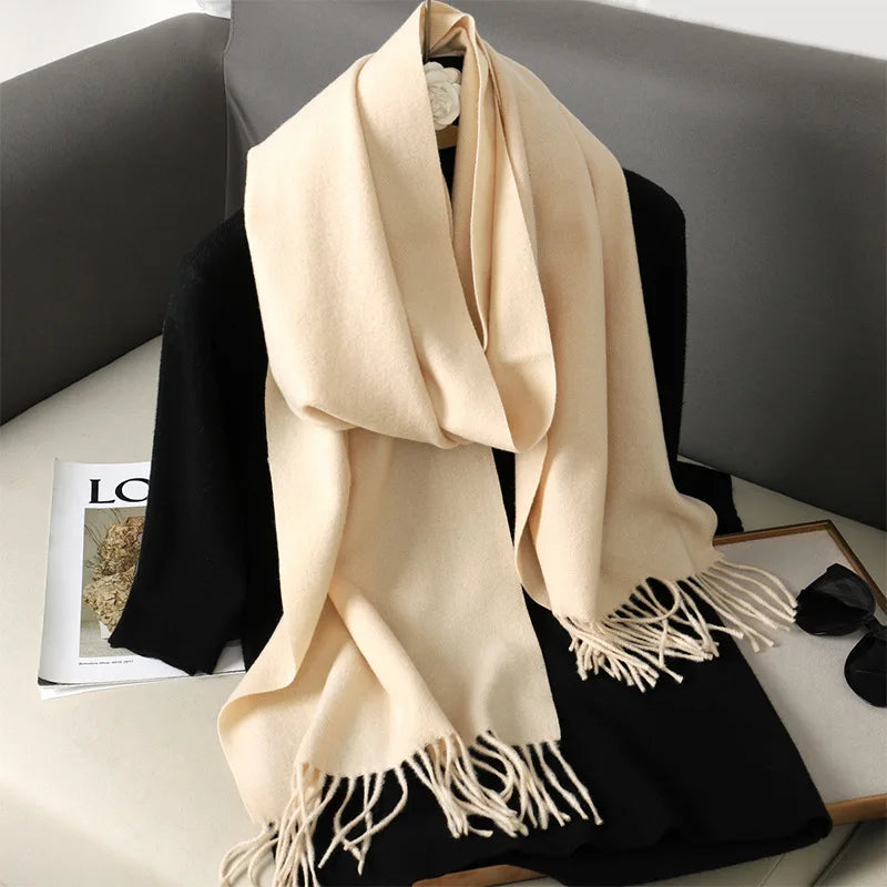 Women's Warm Thick Cashmere Winter Scarf with Tassels and Wrap DFP001-28 33x180cm