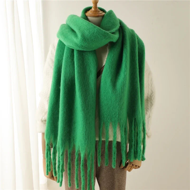 Women's Cashmere Winter Scarf - Soft Thick Pashmina Wrap with Tassels WT77-9