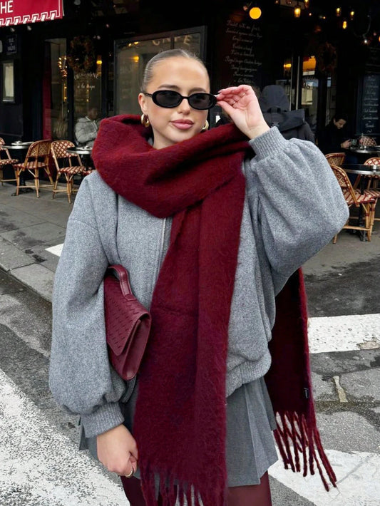 Women's Thick Cashmere Winter Scarf with Tassels - Soft & Warm Shawl