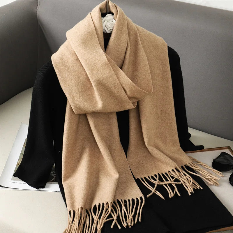 Women's Warm Thick Cashmere Winter Scarf with Tassels and Wrap DFP001-62 33x180cm