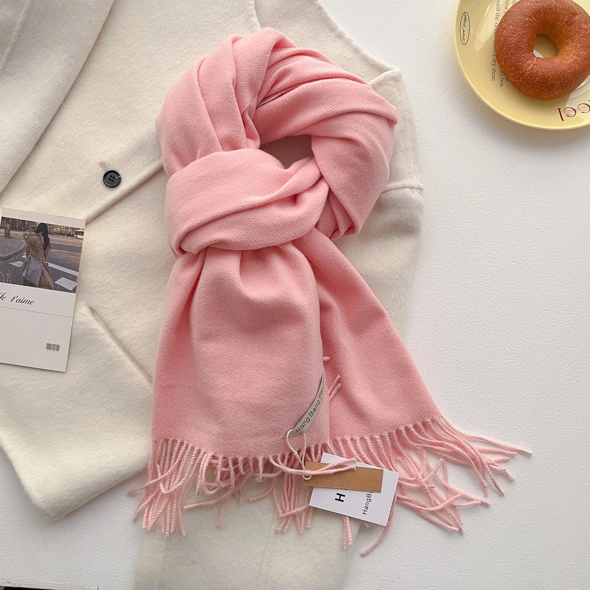 Women's Long Warm Wool Scarf - Solid Cashmere Shawl Wrap for Winter SU-23