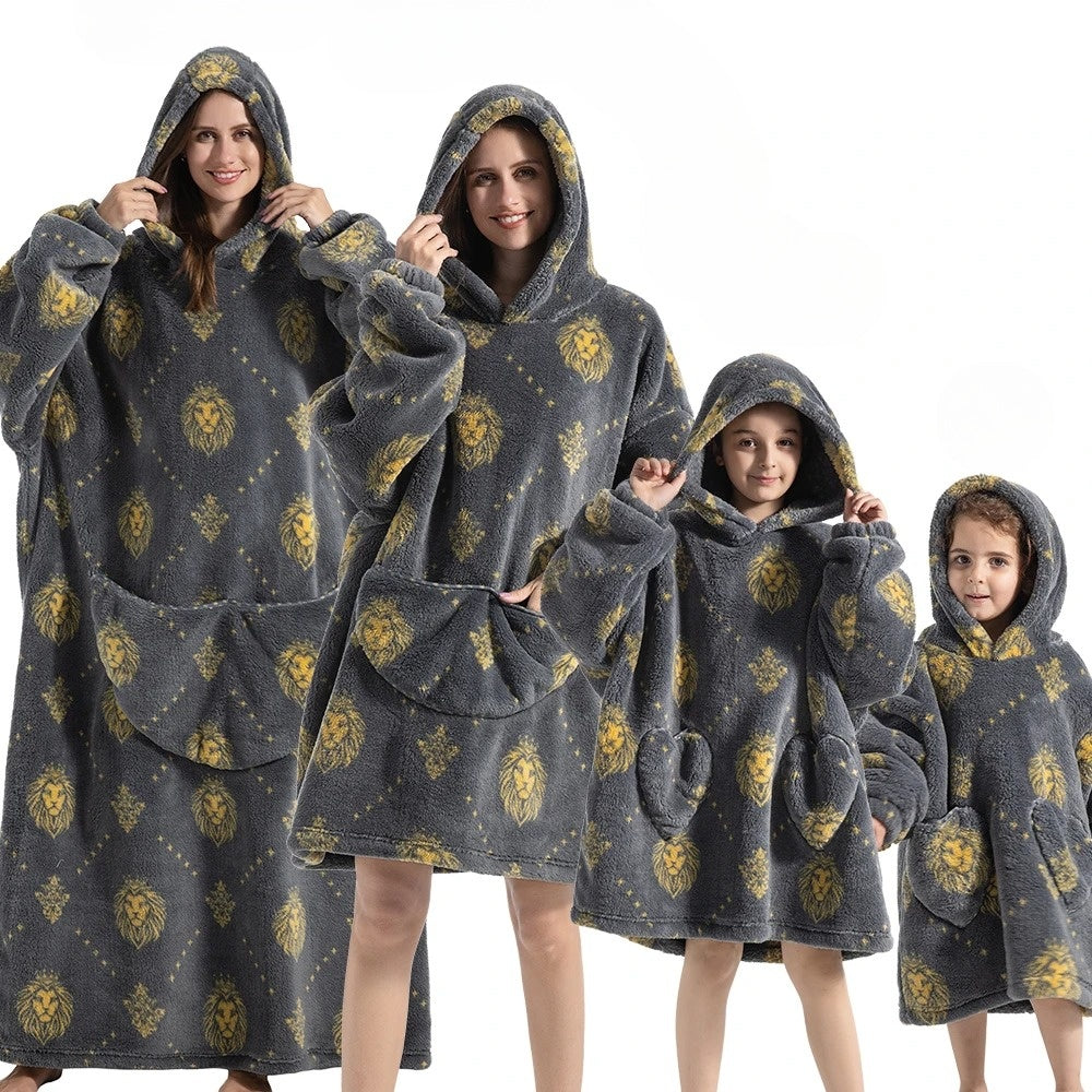 Women's Cozy Oversized Hoodie Blanket with Fleece Collar Gray
