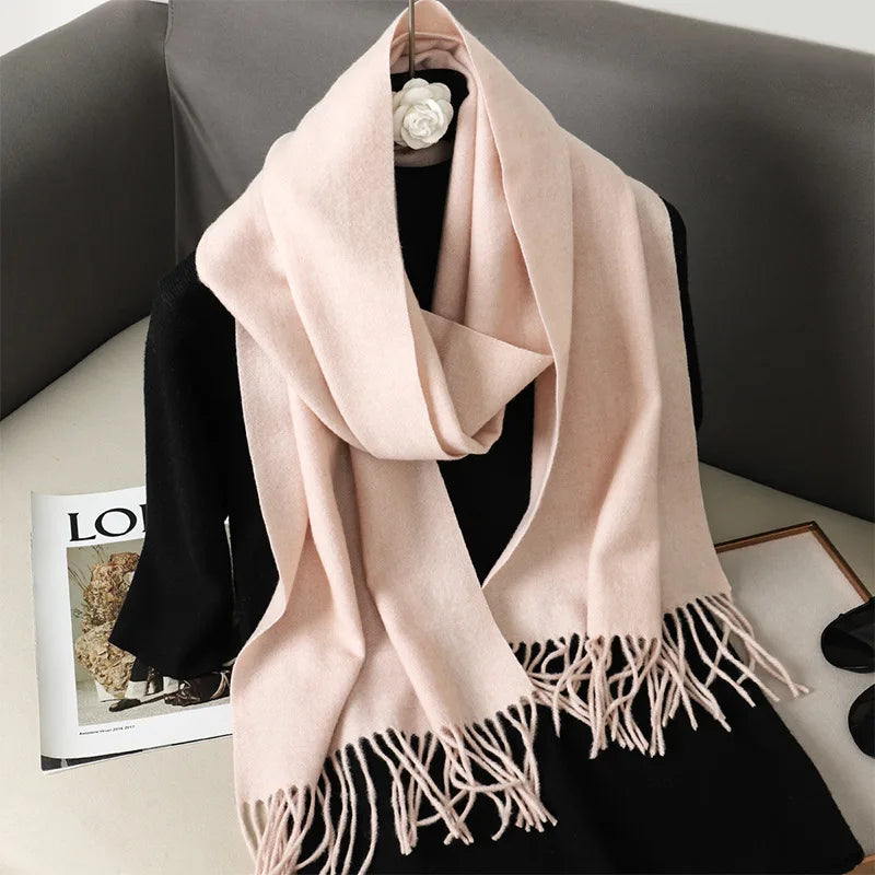 Women's Warm Thick Cashmere Winter Scarf with Tassels and Wrap DFP001-35 33x180cm
