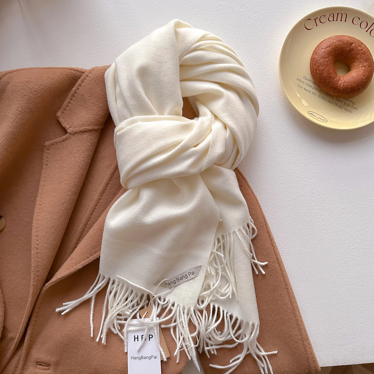 Women's Long Warm Wool Scarf - Solid Cashmere Shawl Wrap for Winter SU-11