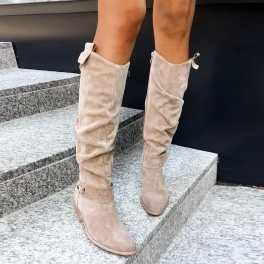 Women's Elegant Knee High Low Heel Zip Boots for Daily Use