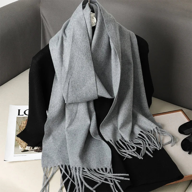 Women's Warm Thick Cashmere Winter Scarf with Tassels and Wrap DFP001-18 33x180cm