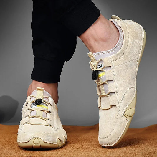 Men's Stylish Leather Casual Footwear with Slip-on for Daily Use Beige