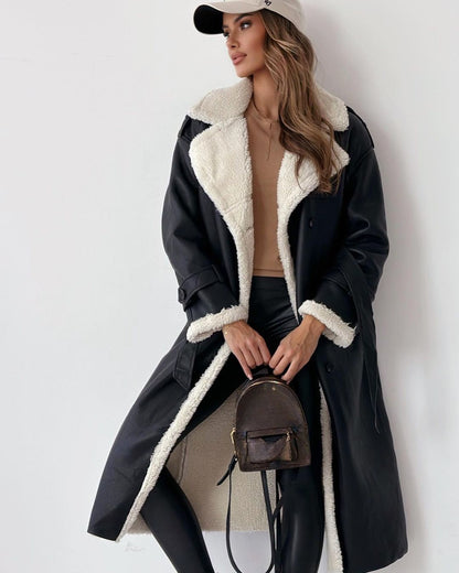 Women's Knee-Length Teddy-Lined Trench Jacket for Daily Use