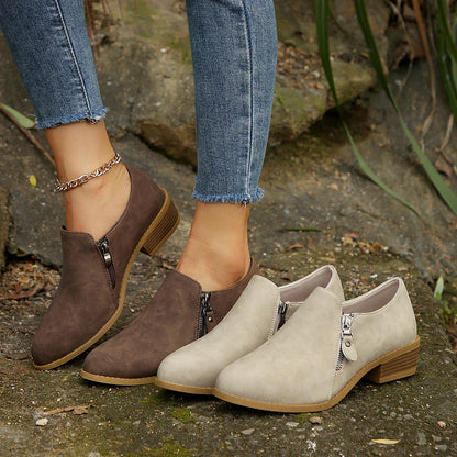 Women's Refined Side Zip Low Heel Ankle Booties for Daily Use