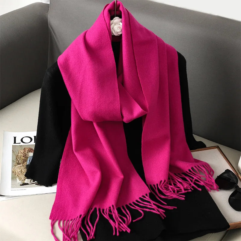 Women's Warm Thick Cashmere Winter Scarf with Tassels and Wrap DFP001-25 33x180cm