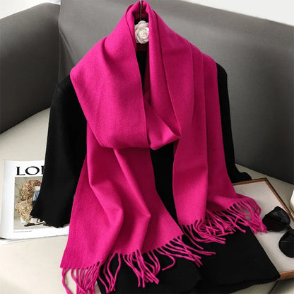 Women's Warm Thick Cashmere Winter Scarf with Tassels and Wrap DFP001-25 33x180cm