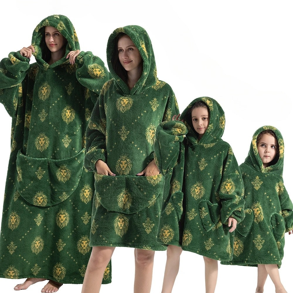 Women's Cozy Oversized Hoodie Blanket with Fleece Collar Green