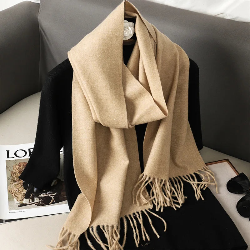 Women's Warm Thick Cashmere Winter Scarf with Tassels and Wrap DFP001-08 33x180cm
