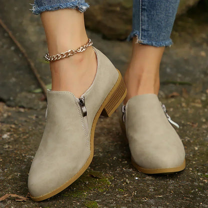 Women's Refined Side Zip Low Heel Ankle Booties for Daily Use