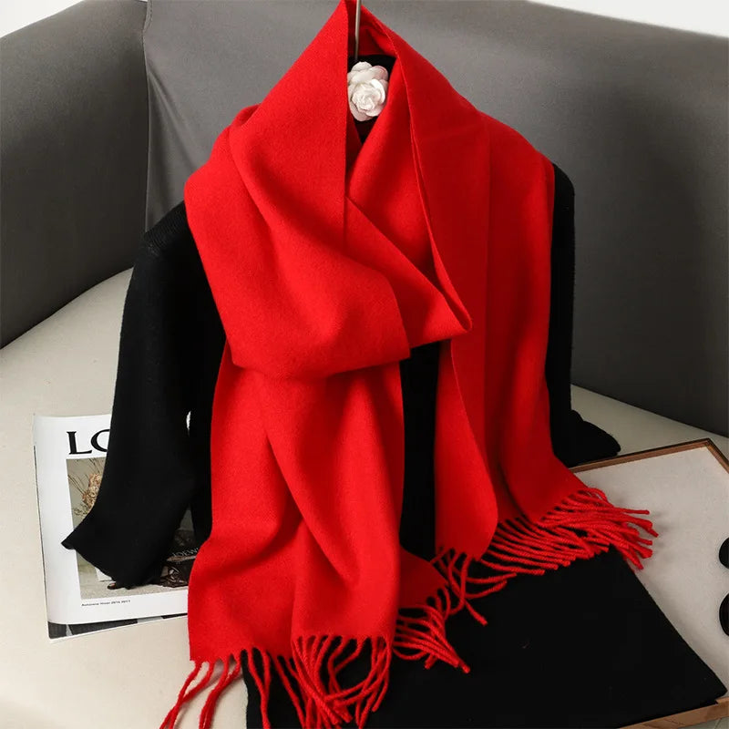 Women's Warm Thick Cashmere Winter Scarf with Tassels and Wrap DFP001-03 33x180cm