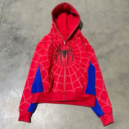 Men's Spider Print Hoodie - Y2K Hip Hop Style Sweatshirt