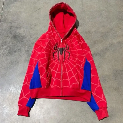 Men's Spider Print Hoodie - Y2K Hip Hop Style Sweatshirt Red