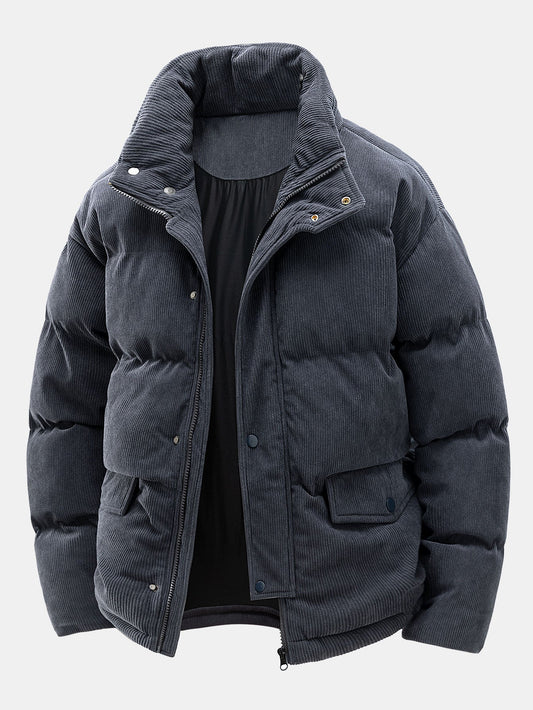 Men's Stylish Corduroy Puffer Coat for Fall and Winter Everyday Wear Gray