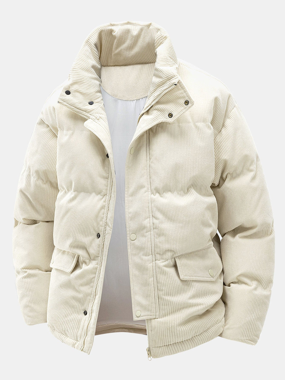 Men's Stylish Corduroy Puffer Coat for Fall and Winter Everyday Wear Beige