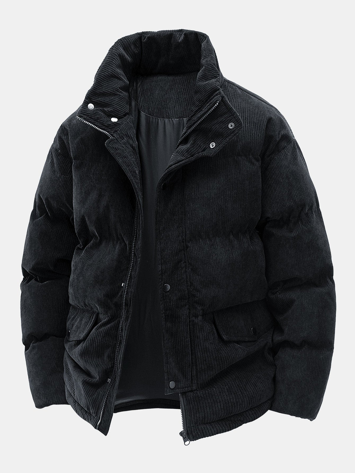 Men's Stylish Corduroy Puffer Coat for Fall and Winter Everyday Wear Black