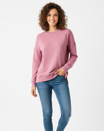 Women's Relaxed Crewneck Sweatshirt with Visible Seams for Daily Use Pink