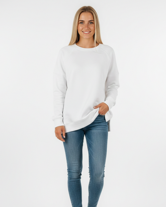 Women's Relaxed Crewneck Sweatshirt with Visible Seams for Daily Use White