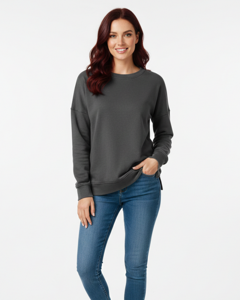 Women's Relaxed Crewneck Sweatshirt with Visible Seams for Daily Use Dark Gray