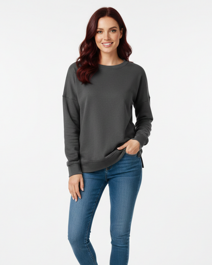 Women's Relaxed Crewneck Sweatshirt with Visible Seams for Daily Use Dark Gray
