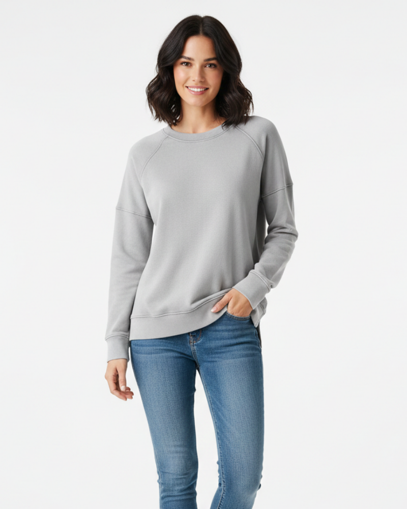 Women's Relaxed Crewneck Sweatshirt with Visible Seams for Daily Use Light Gray