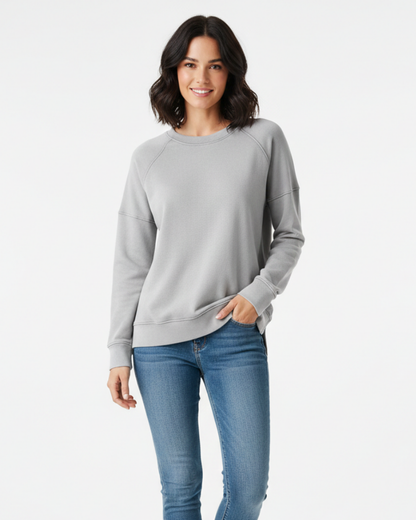 Women's Relaxed Crewneck Sweatshirt with Visible Seams for Daily Use Light Gray